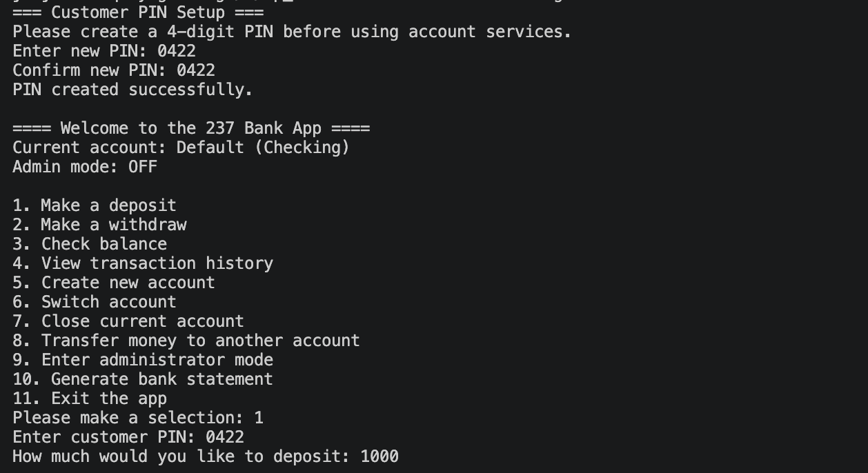 Banking CLI App command line demo