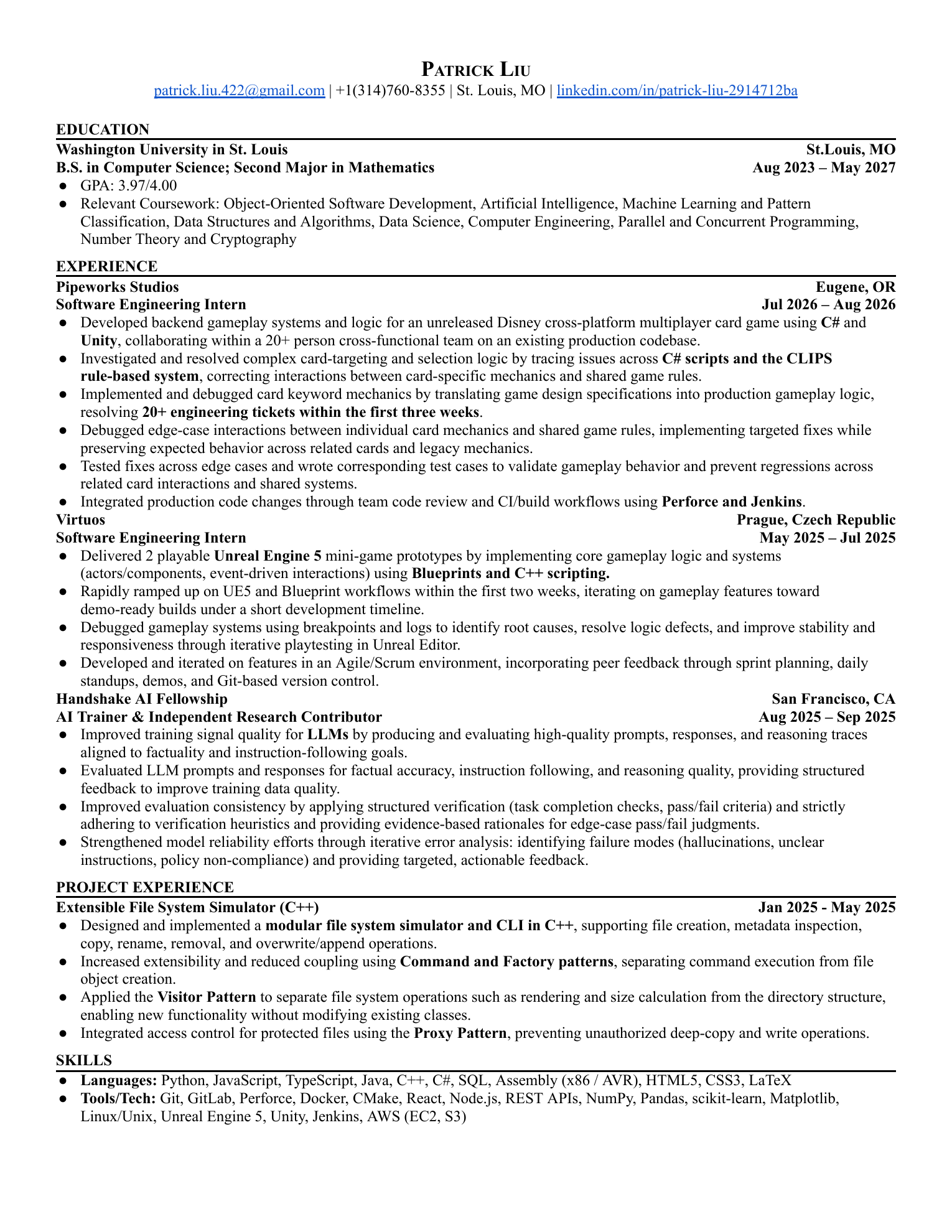 Patrick Liu resume